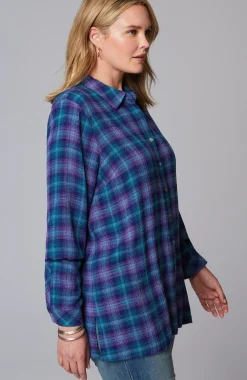 Crinkled Plaid Button-Front Tunic