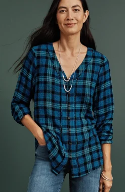 Crinkled Plaid Top