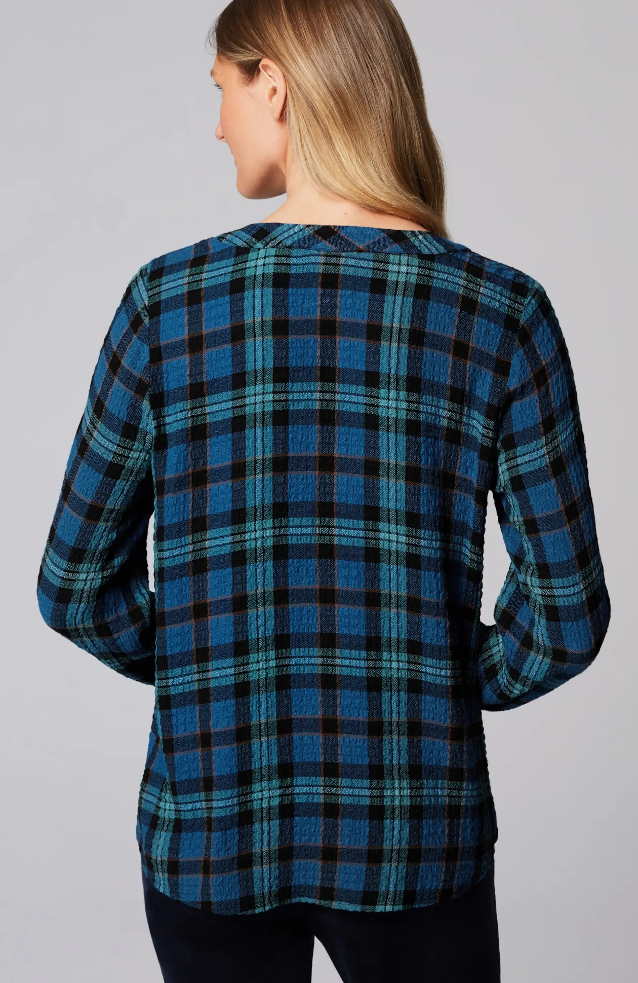 Crinkled Plaid Top