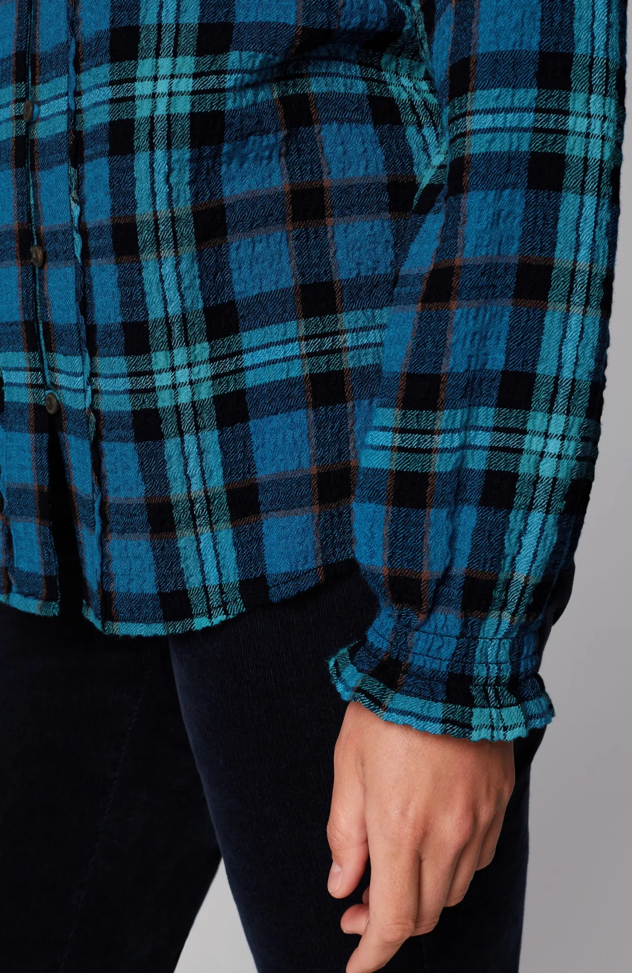 Crinkled Plaid Top