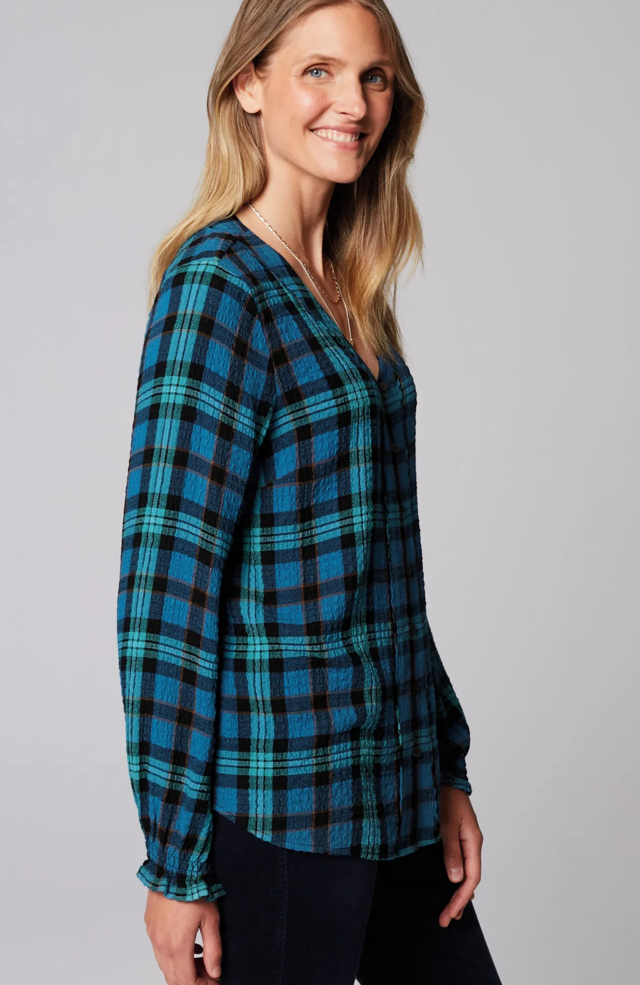 Crinkled Plaid Top