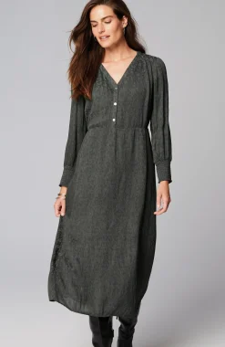 Crinkle-Textured Smocked-Sleeve Dress