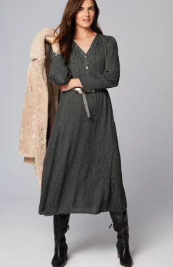 Crinkle-Textured Smocked-Sleeve Dress