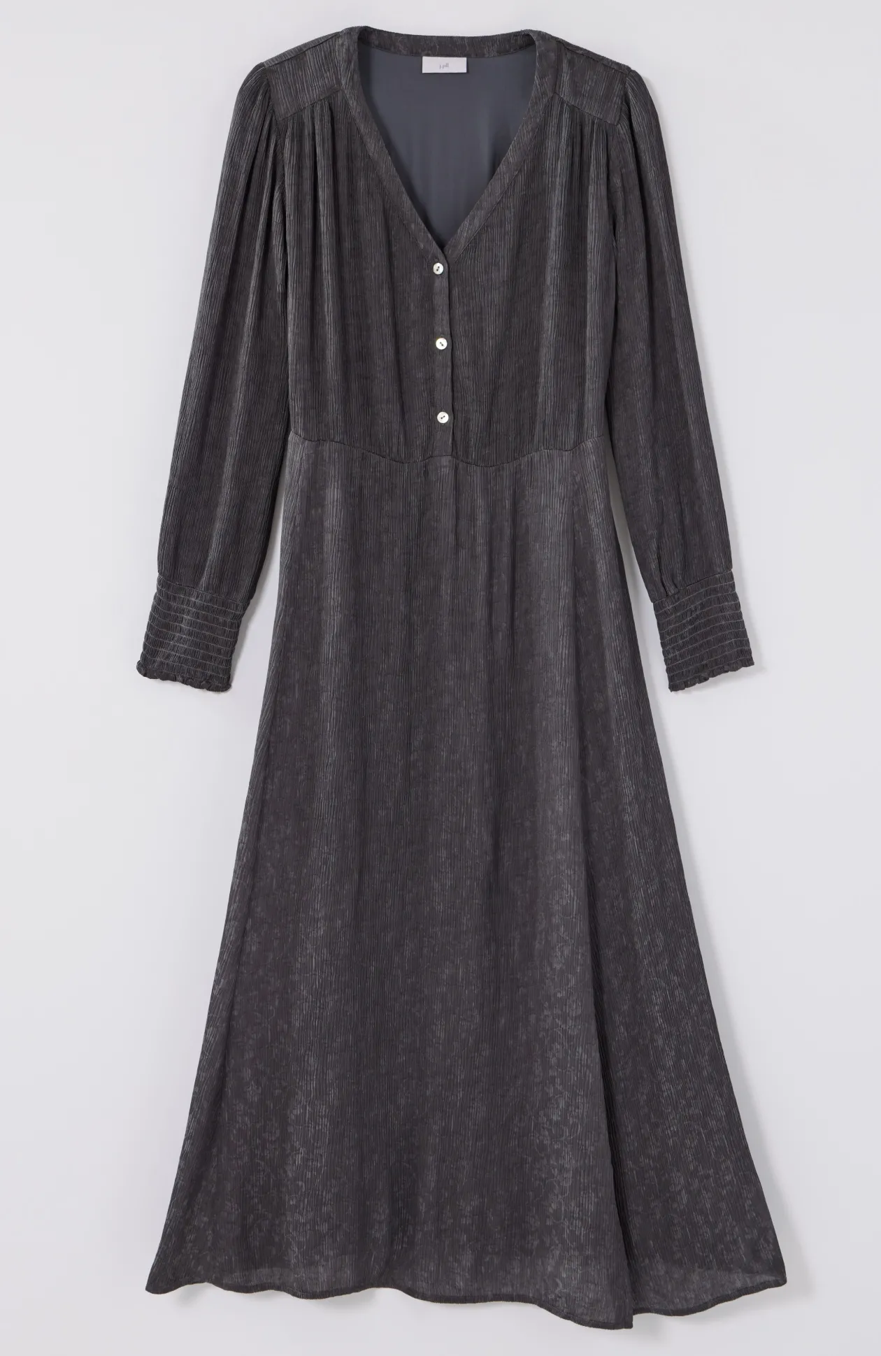 Crinkle-Textured Smocked-Sleeve Dress
