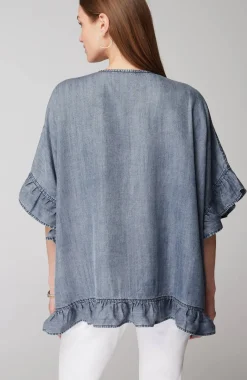 Denim Ruffled-Trim Ruana
