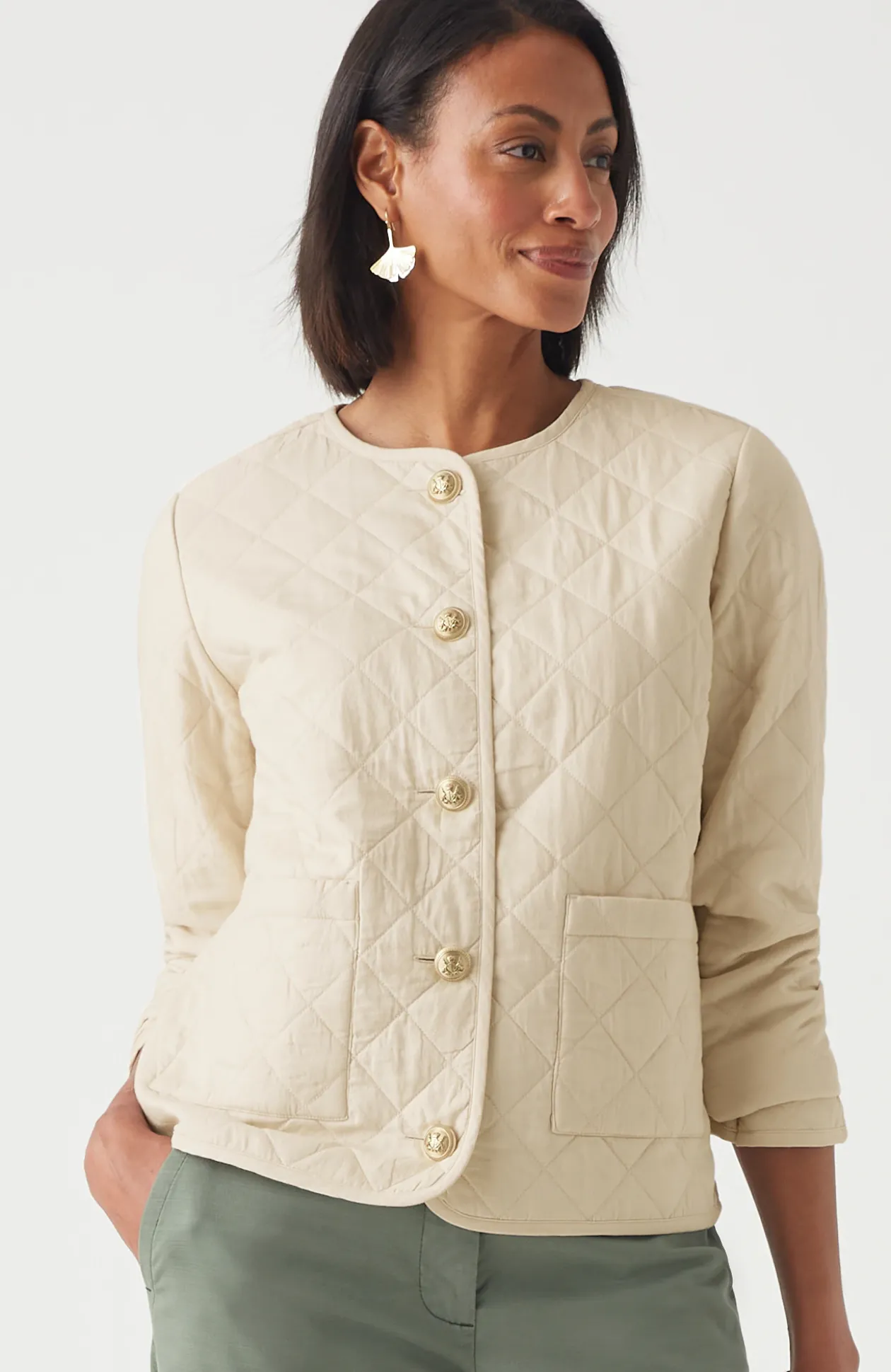 Diamond-Quilted Curved-Hem Jacket
