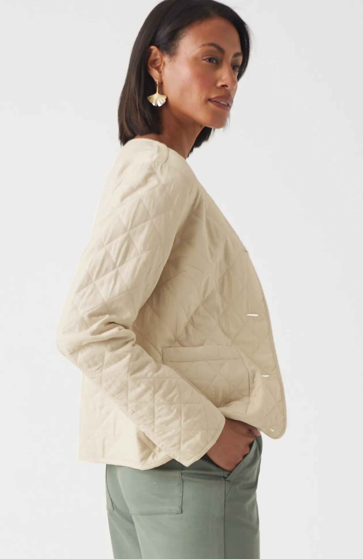 Diamond-Quilted Curved-Hem Jacket