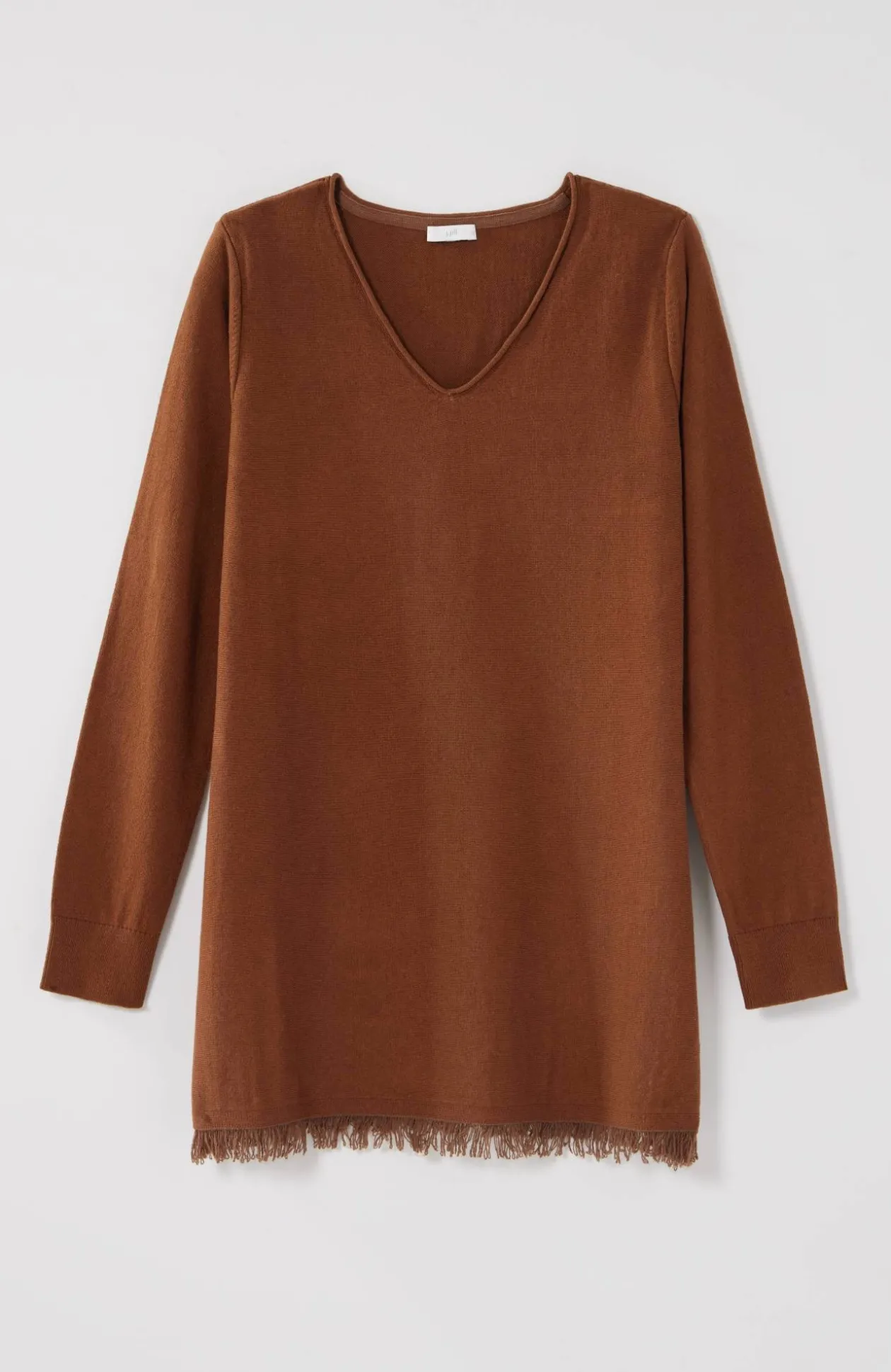 Easy Fringed-Hem V-Neck Tunic