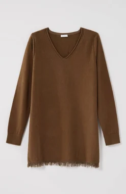 Easy Fringed-Hem V-Neck Tunic