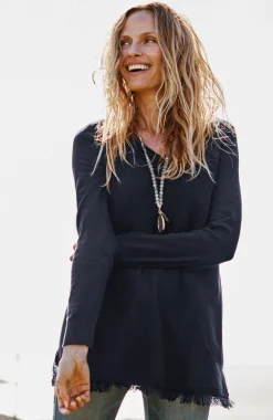 Easy Fringed-Hem V-Neck Tunic
