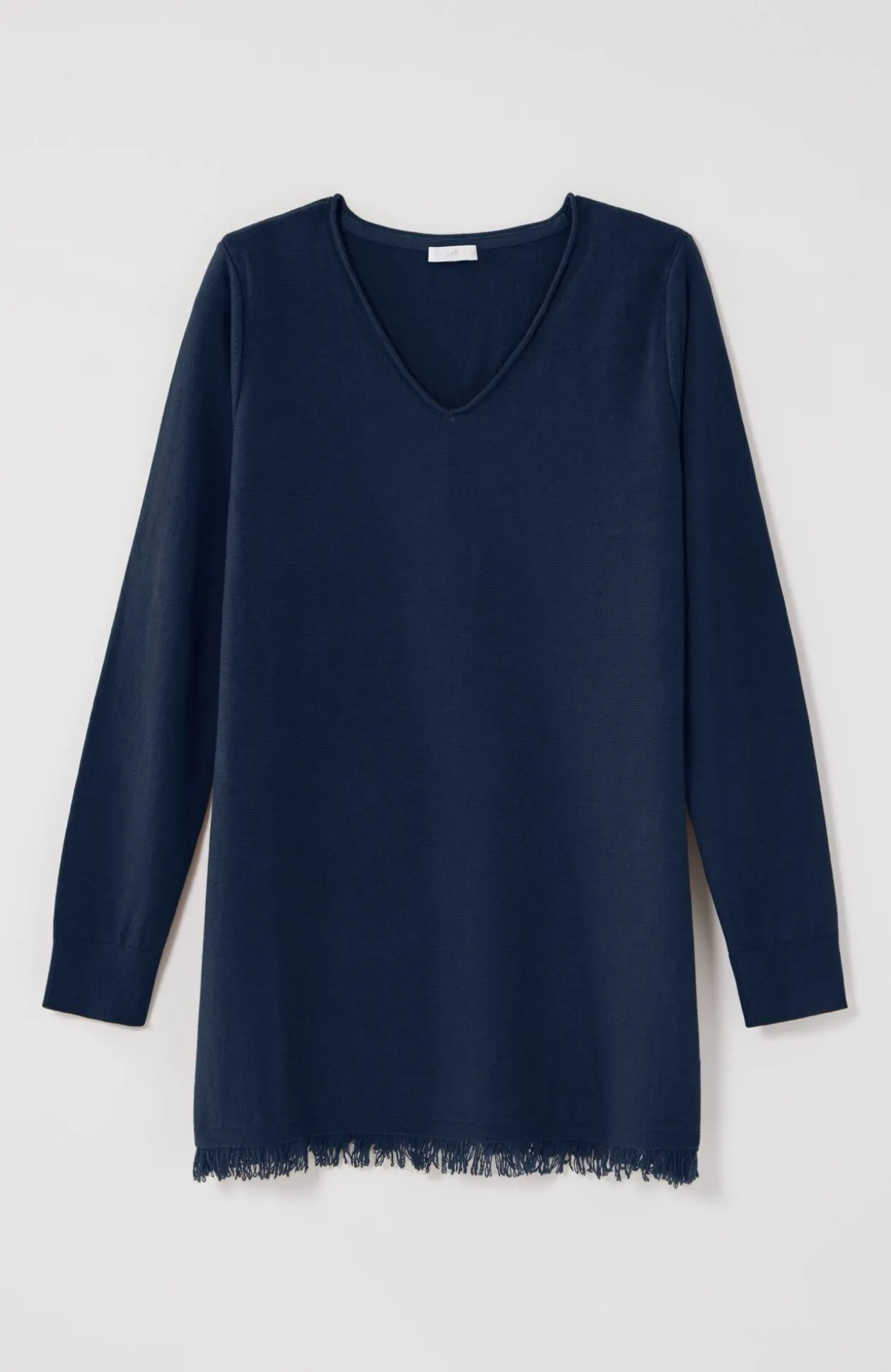 Easy Fringed-Hem V-Neck Tunic
