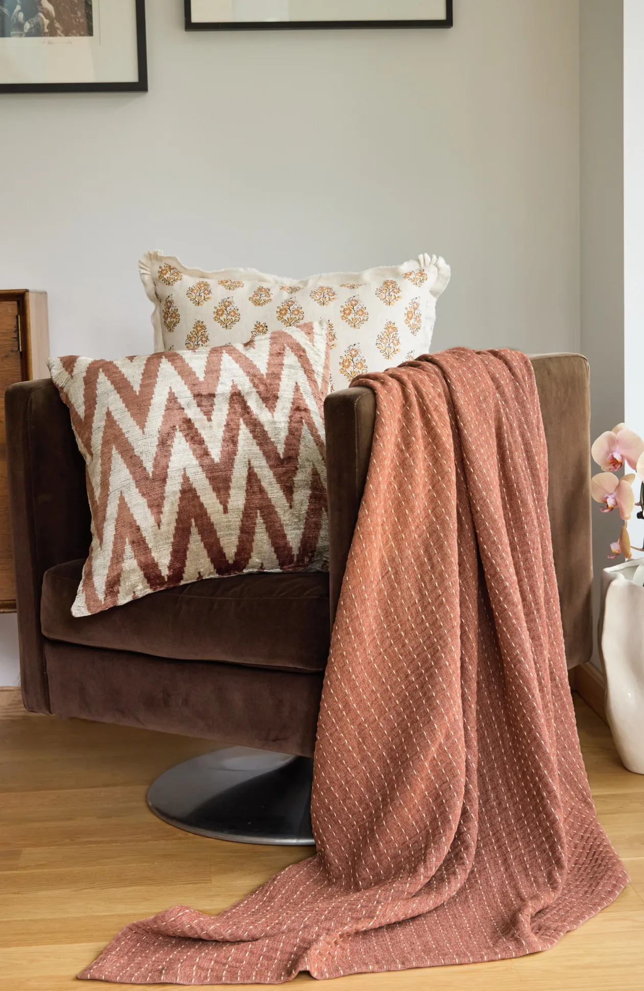 Elements Kantha-Stitched Chenille Throw