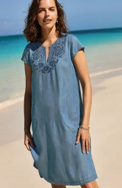 Embroidered Indigo A-Line Dress