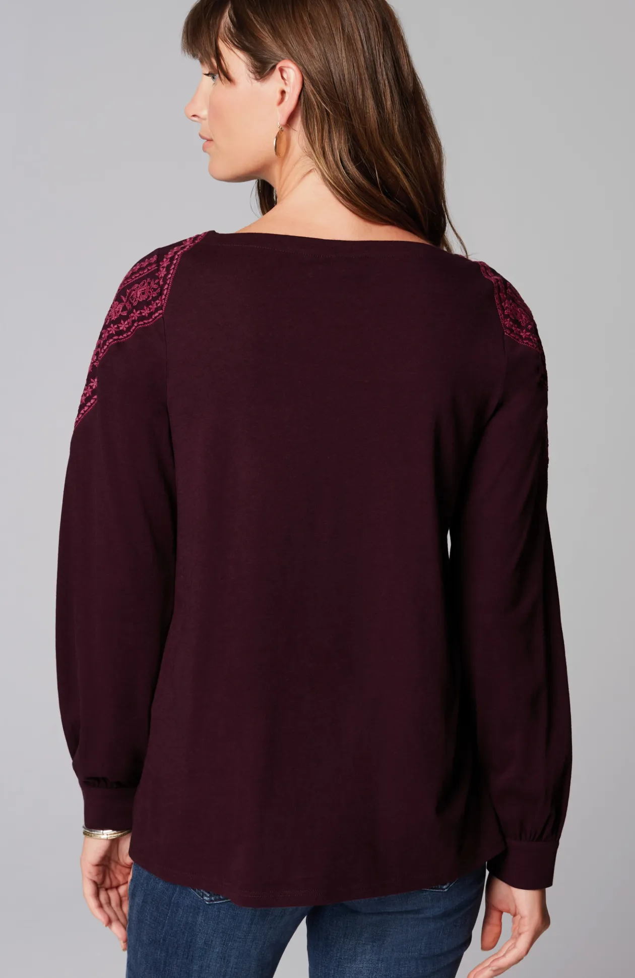Embroidered Mixed-Media Top