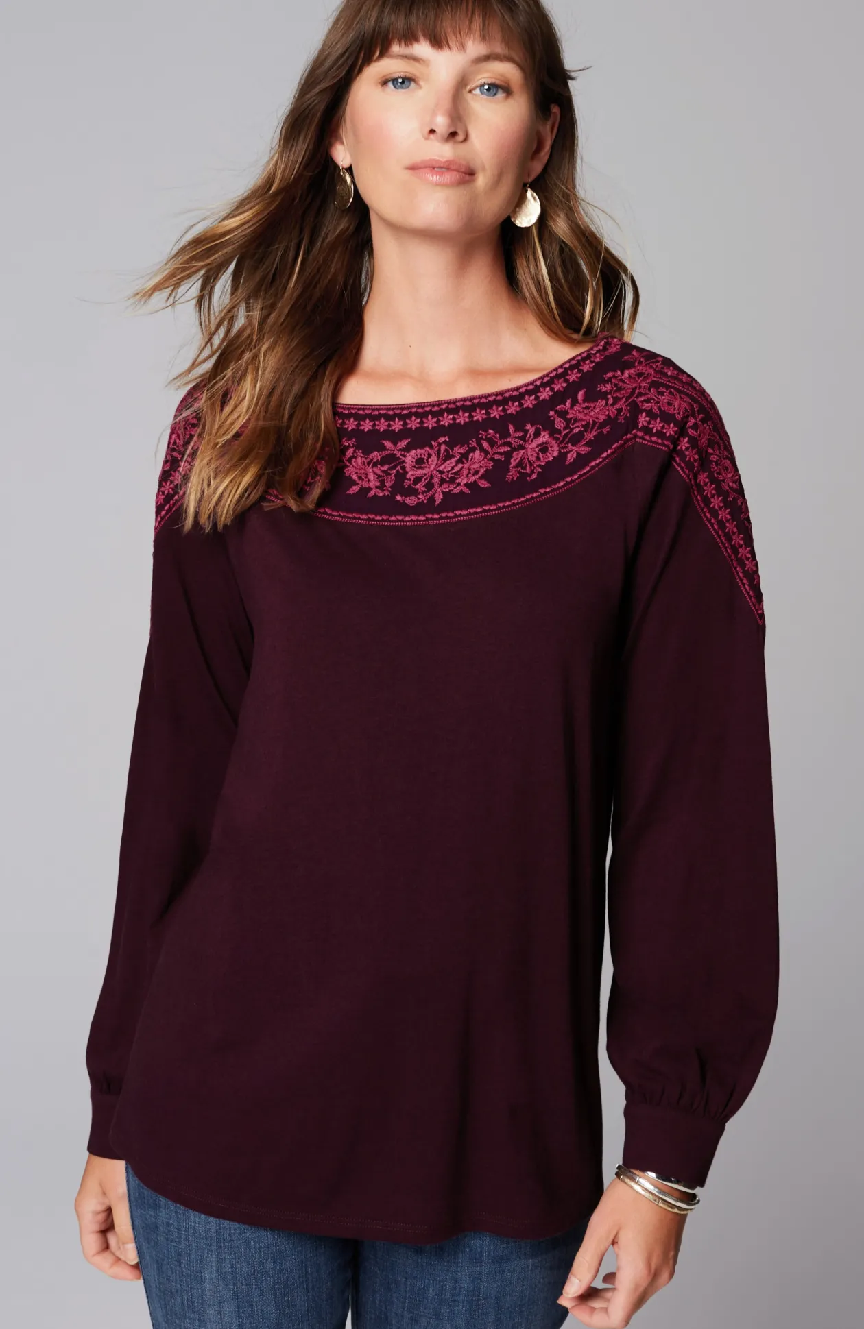 Embroidered Mixed-Media Top