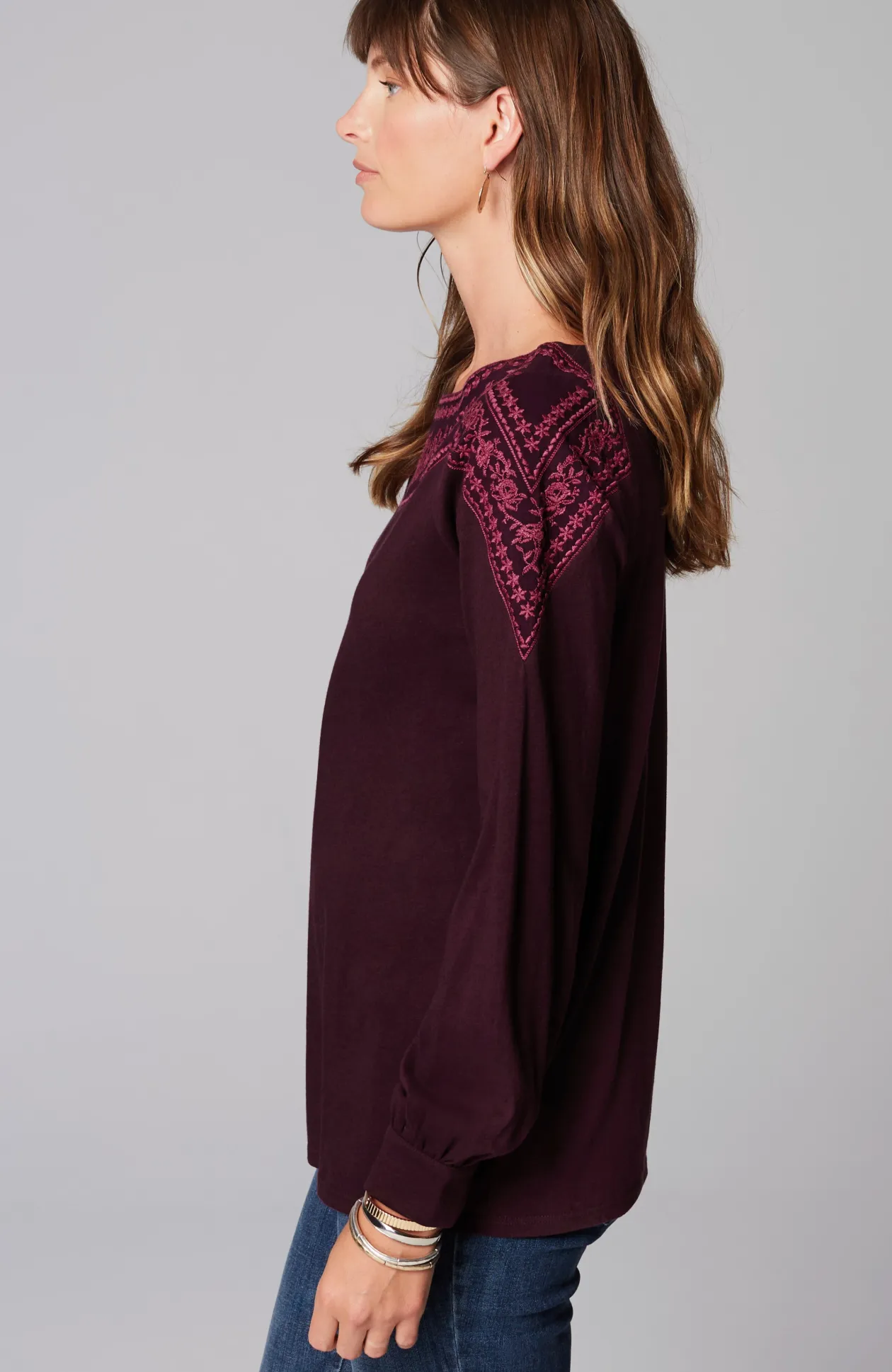 Embroidered Mixed-Media Top