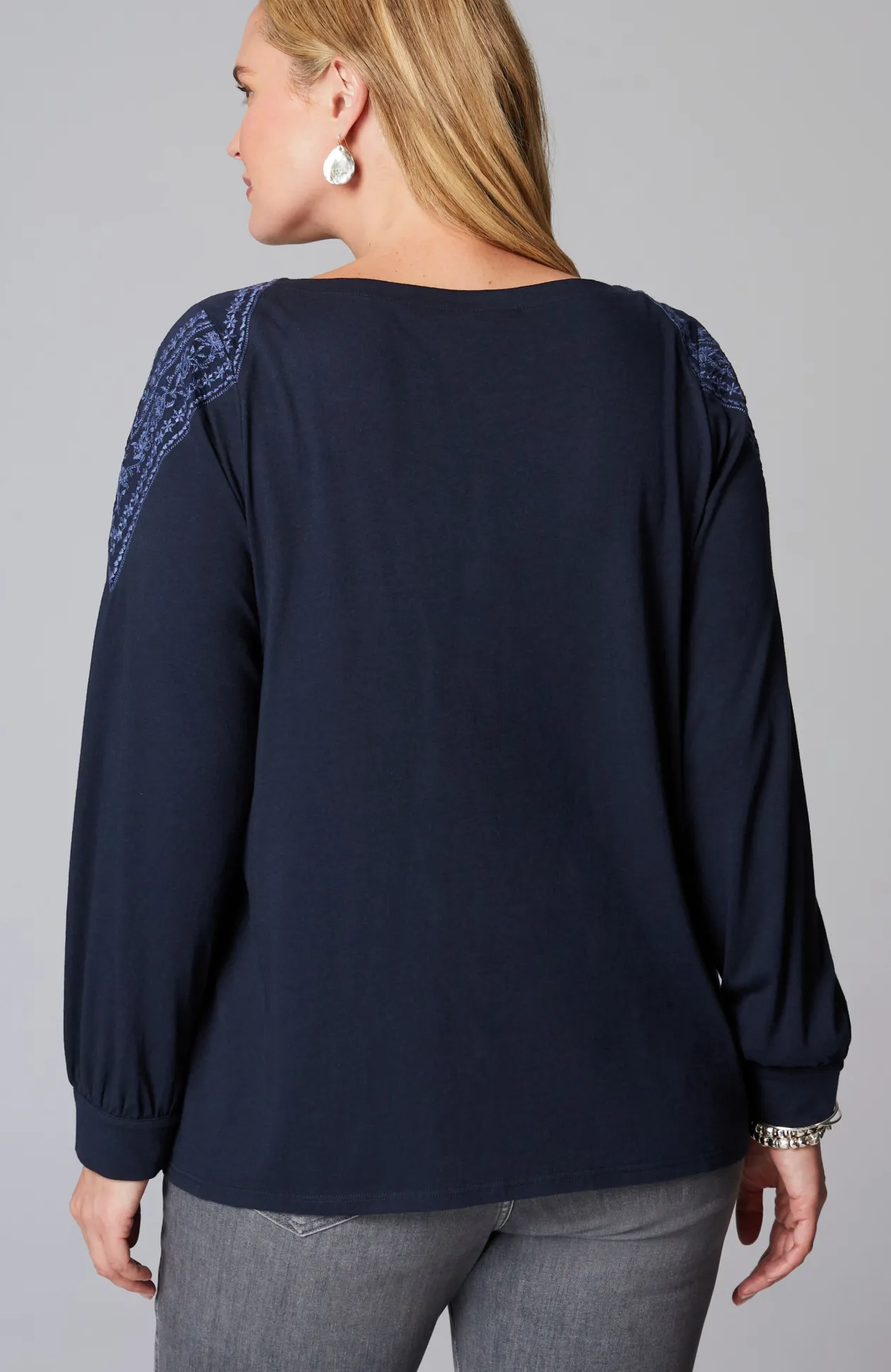 Embroidered Mixed-Media Top