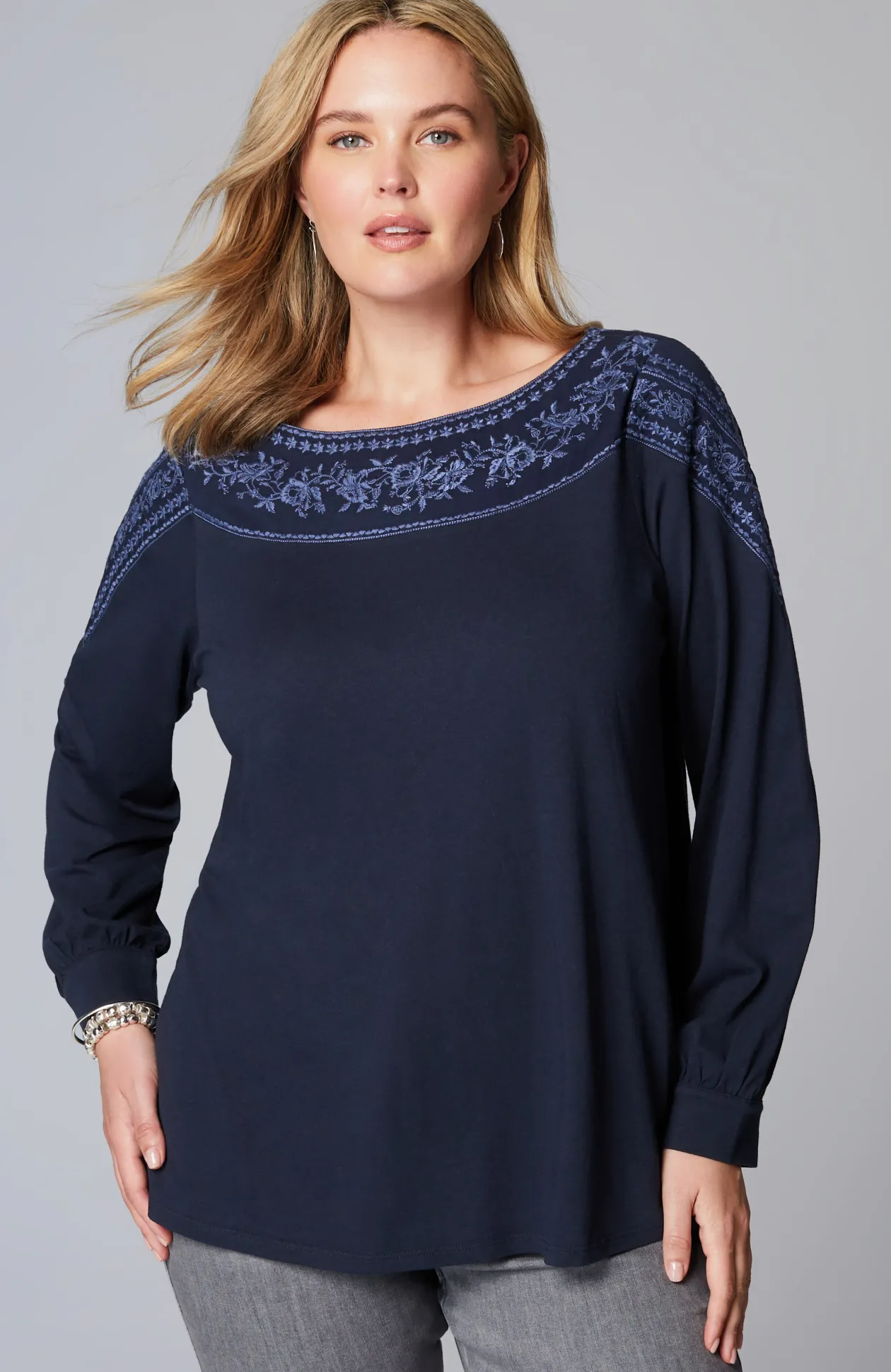 Embroidered Mixed-Media Top
