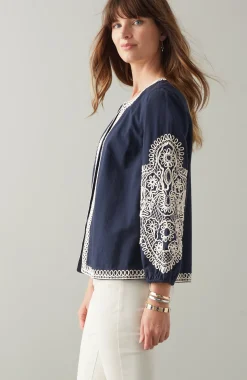 Embroidered Open-Front A-Line Jacket