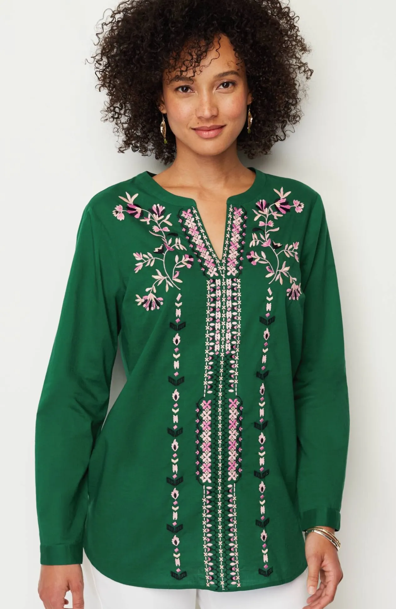 Embroidered Split-Neck Tunic