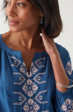 Embroidered Textured-Cotton Top
