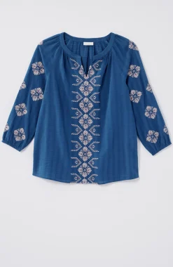 Embroidered Textured-Cotton Top