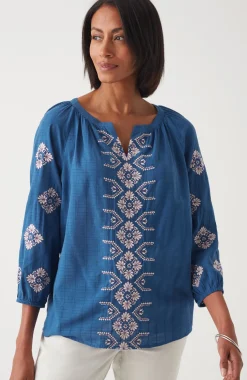 Embroidered Textured-Cotton Top