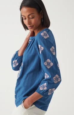 Embroidered Textured-Cotton Top