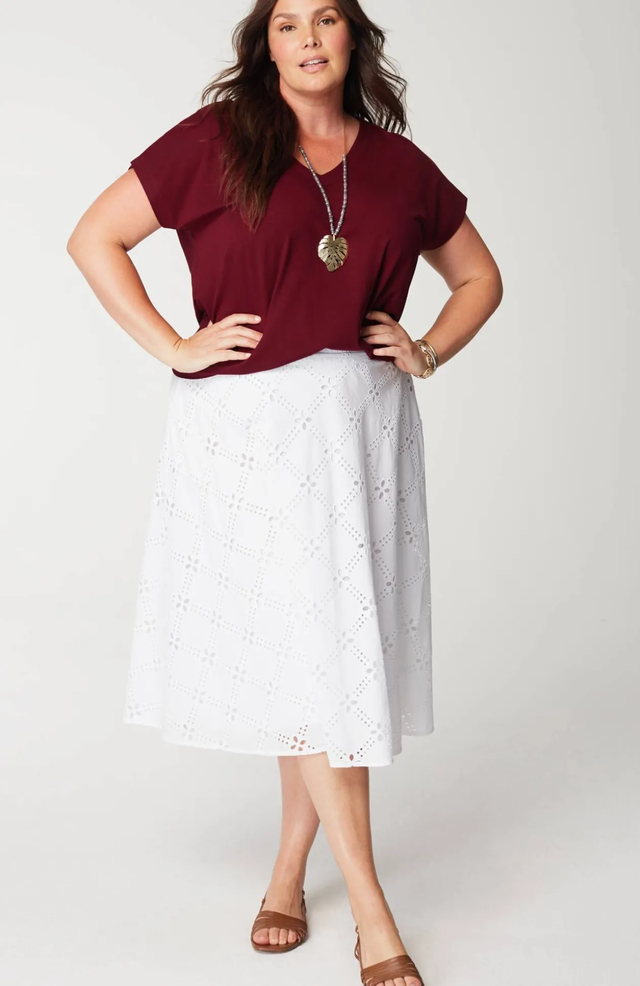 Eyelet Midi Skirt