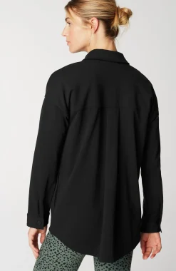 Fit French Terry Button-Front Shirt Jacket