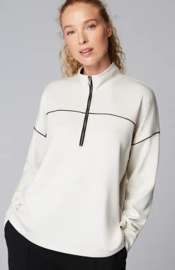 Fit Sleek Double-Knit Piped Quarter-Zip