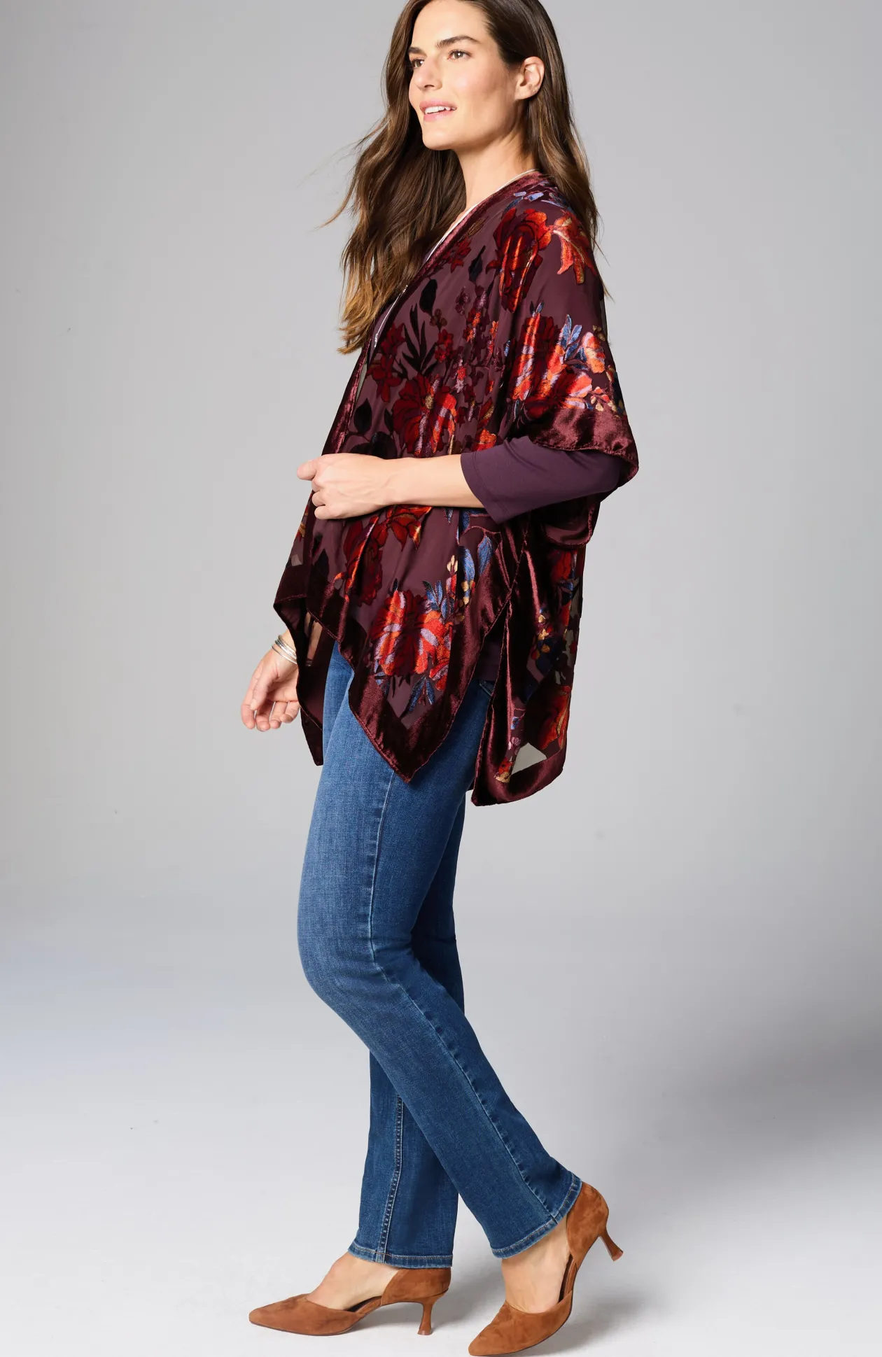 Floral Burnout Velvet Ruana