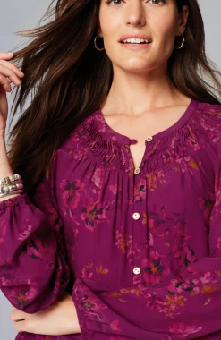 Floral Pleated-Neck Top