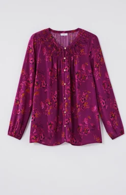Floral Pleated-Neck Top