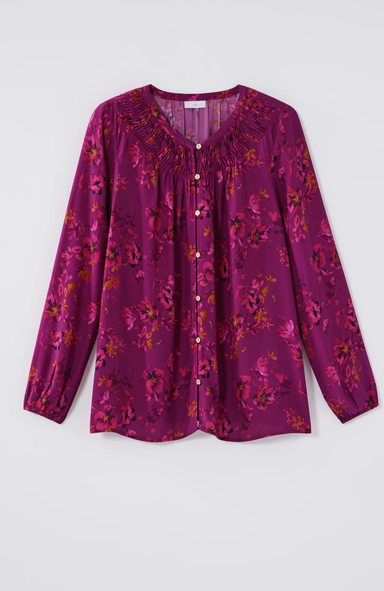 Floral Pleated-Neck Top