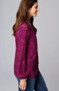 Floral Pleated-Neck Top