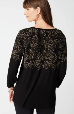 Floral-Embroidered Raglan-Sleeve Top