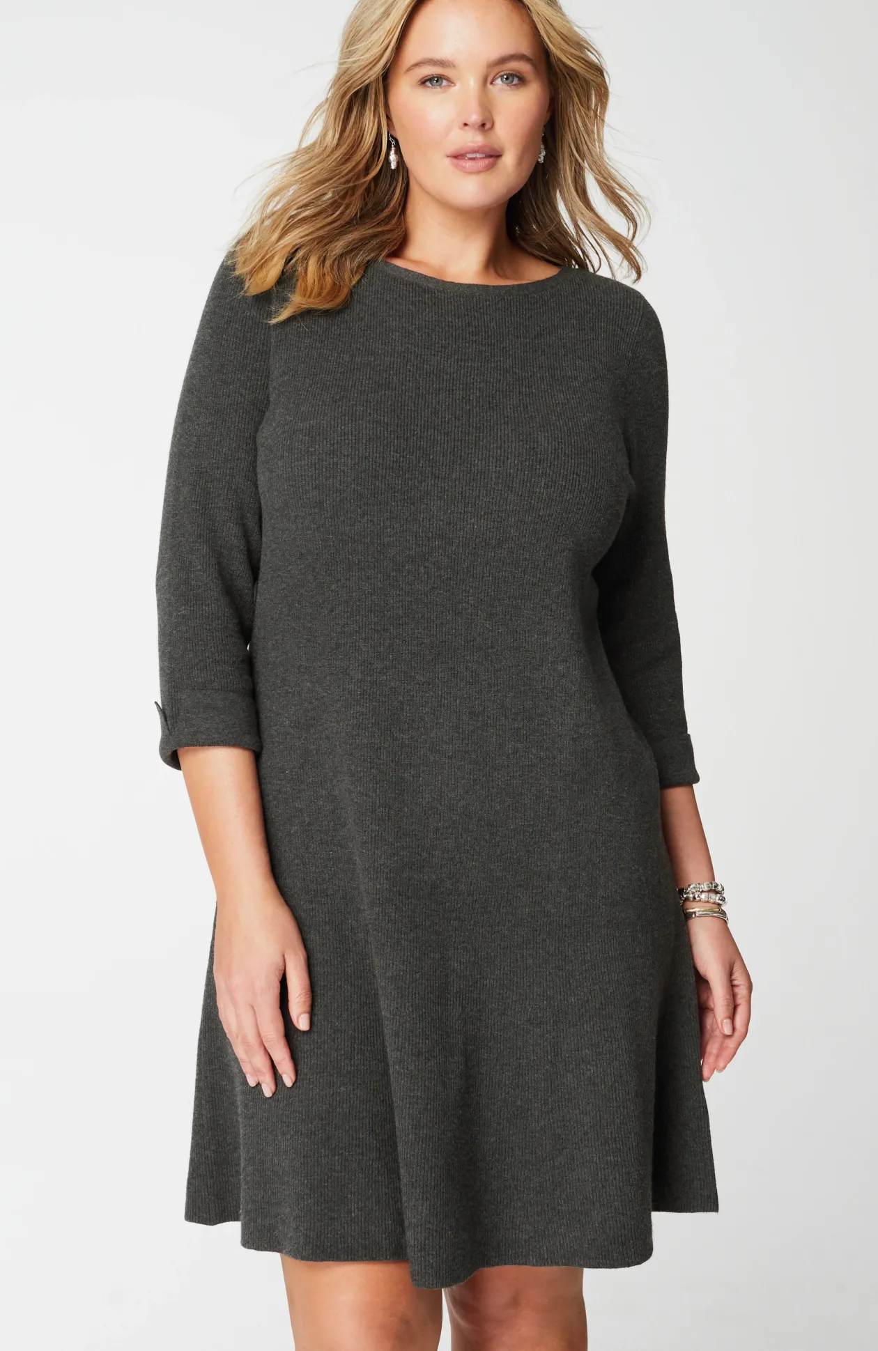 Flounced-Hem Sweater Dress