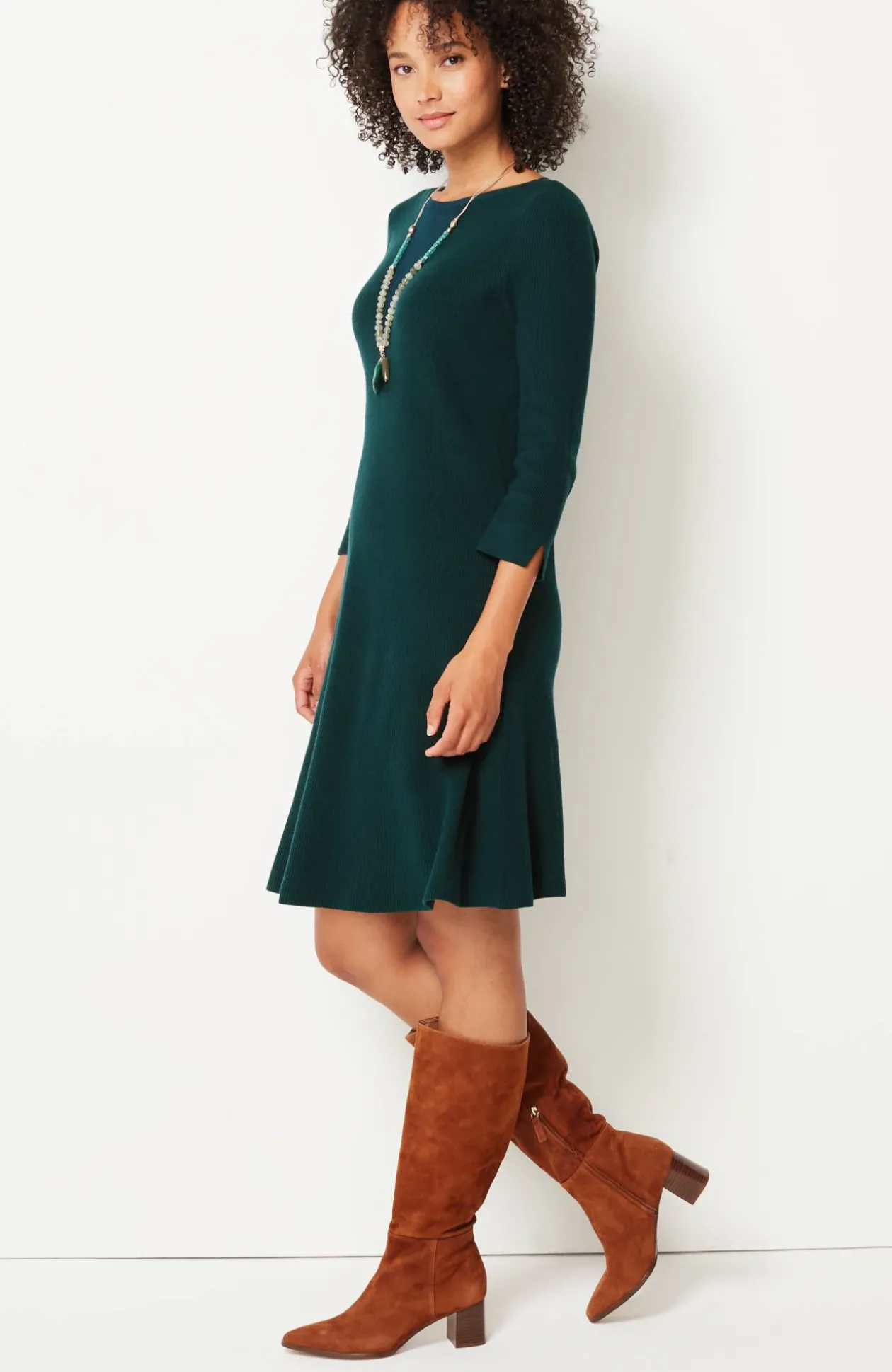 Flounced-Hem Sweater Dress