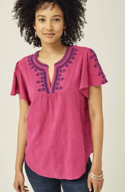 Geometrically Embroidered Textured Top