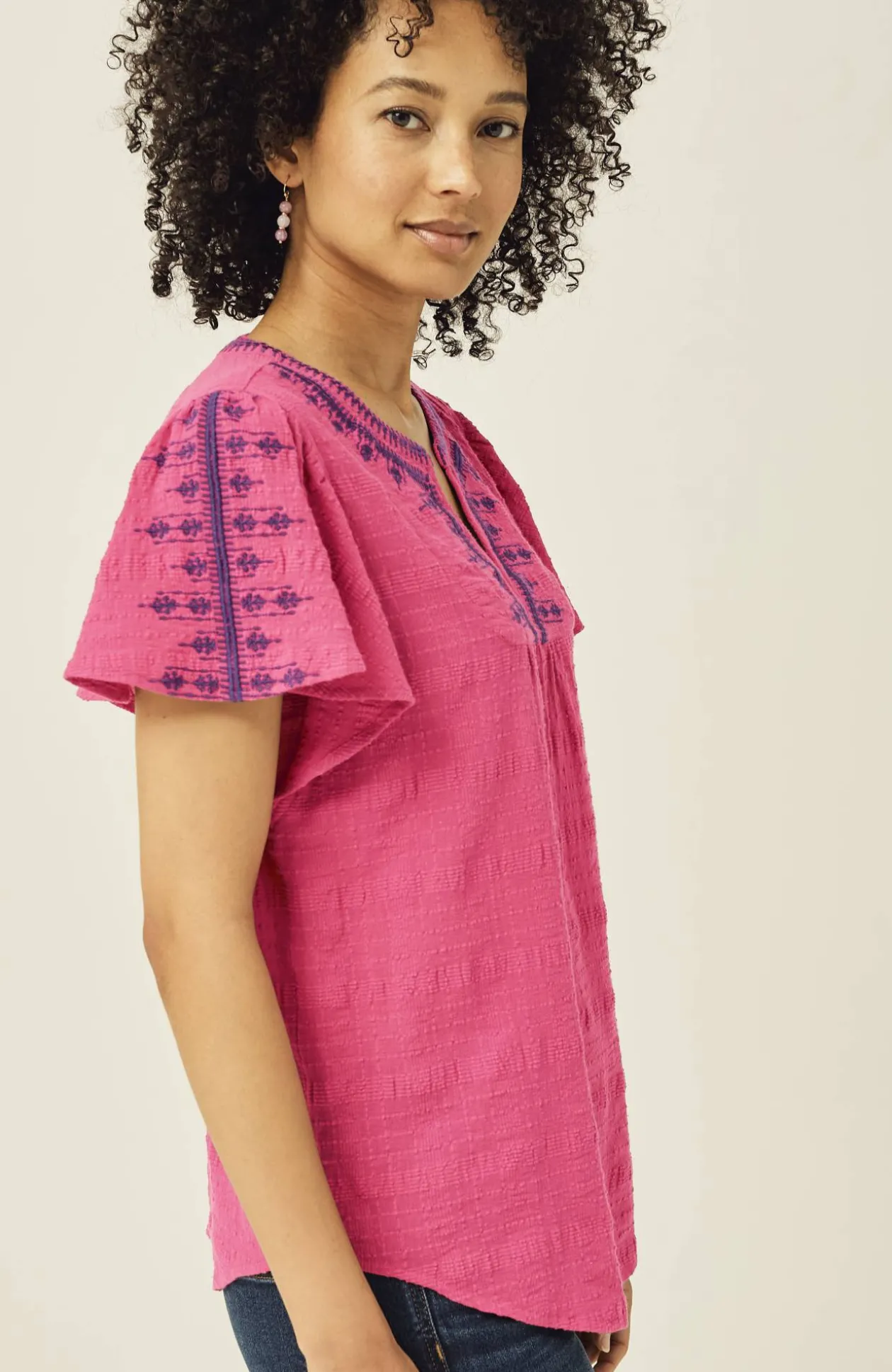 Geometrically Embroidered Textured Top