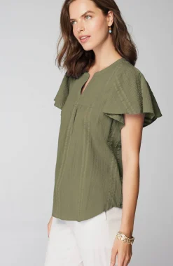 Geometrically Embroidered Textured Top