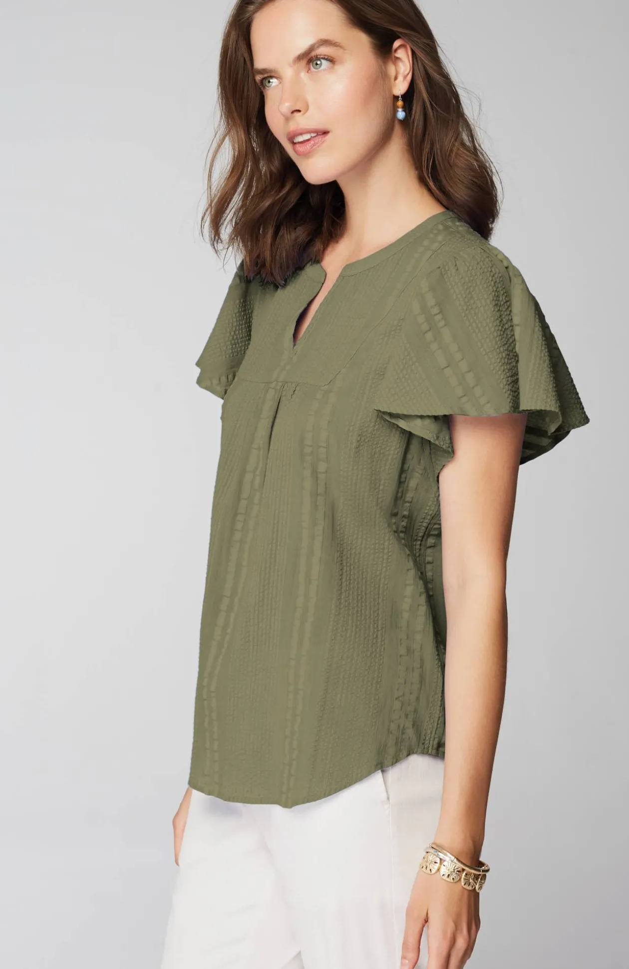 Geometrically Embroidered Textured Top