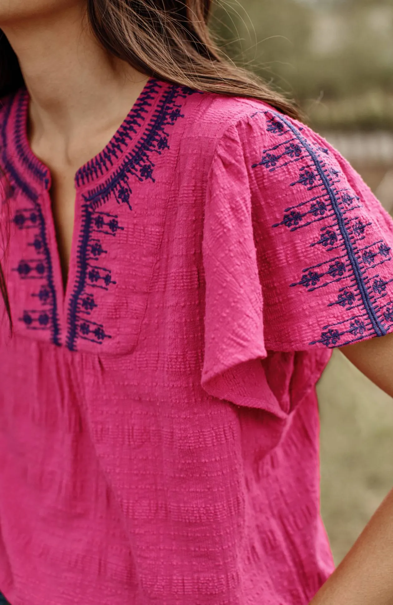 Geometrically Embroidered Textured Top