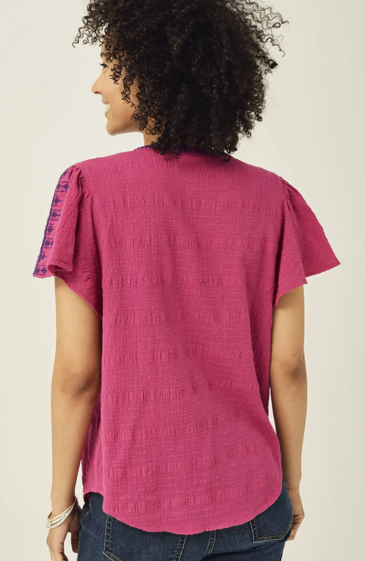 Geometrically Embroidered Textured Top