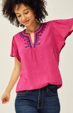 Geometrically Embroidered Textured Top
