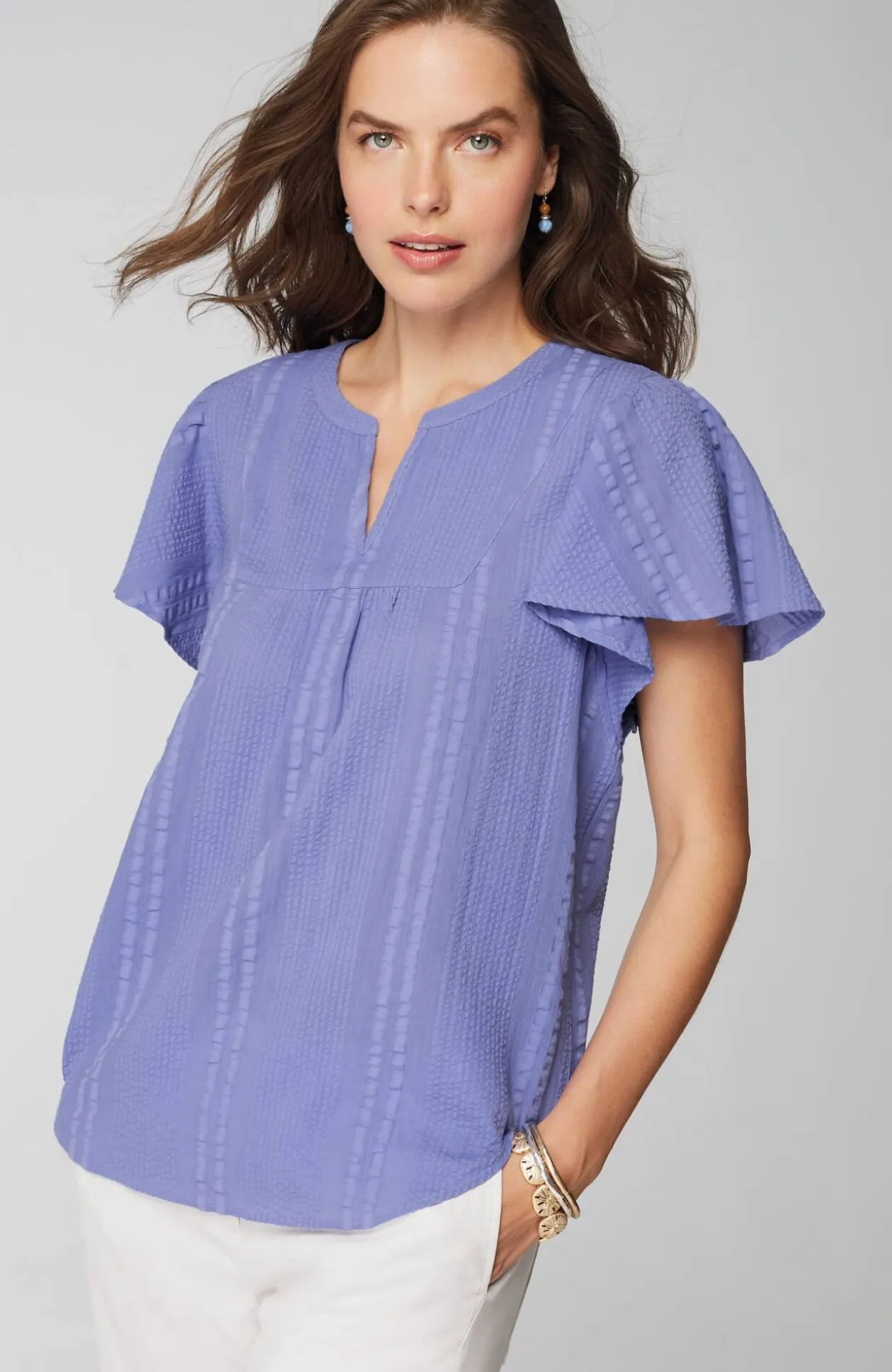 Geometrically Embroidered Textured Top