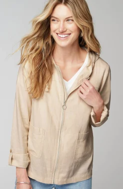 Hooded Tab-Sleeve Jacket