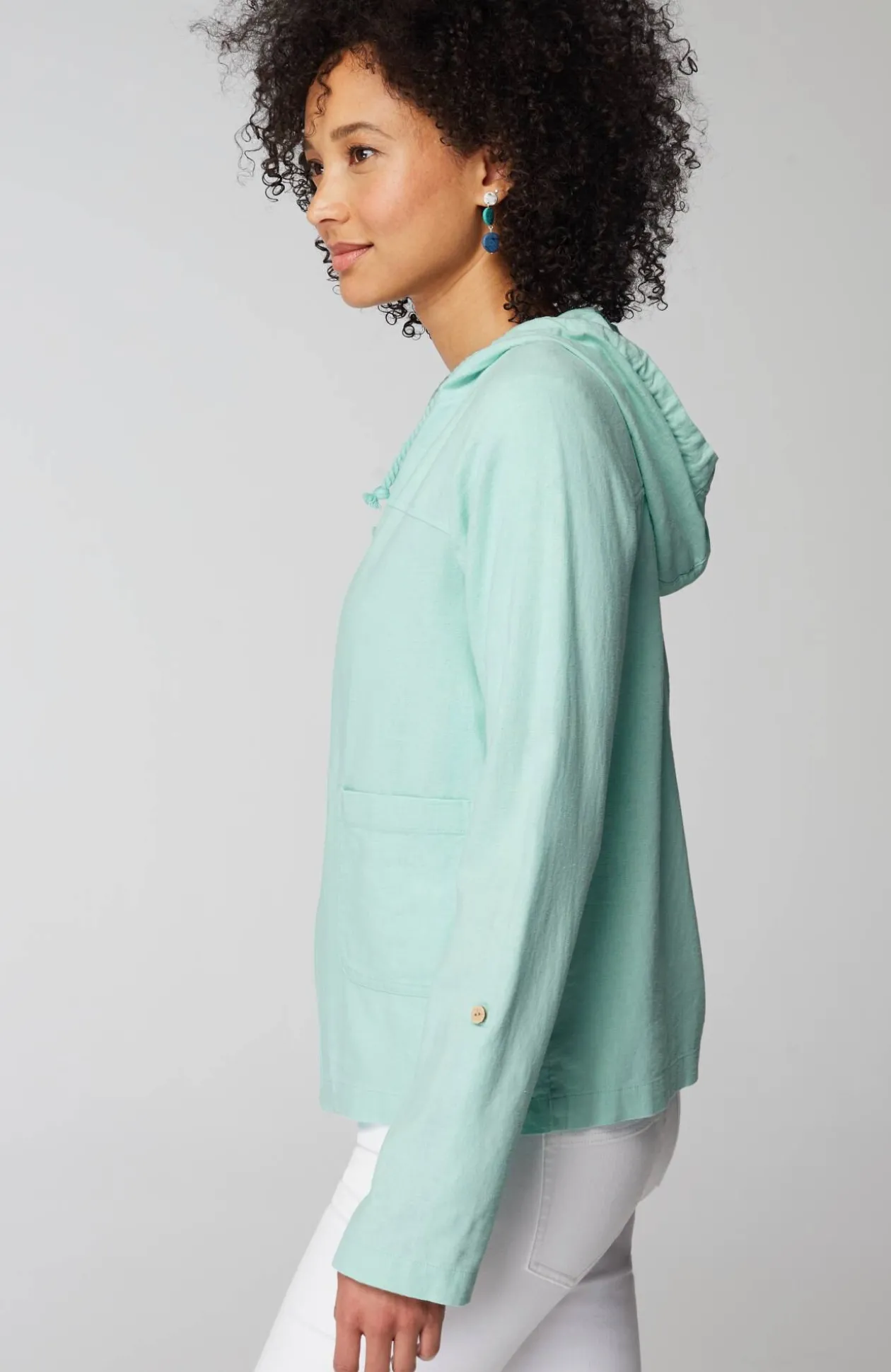 Hooded Tab-Sleeve Jacket