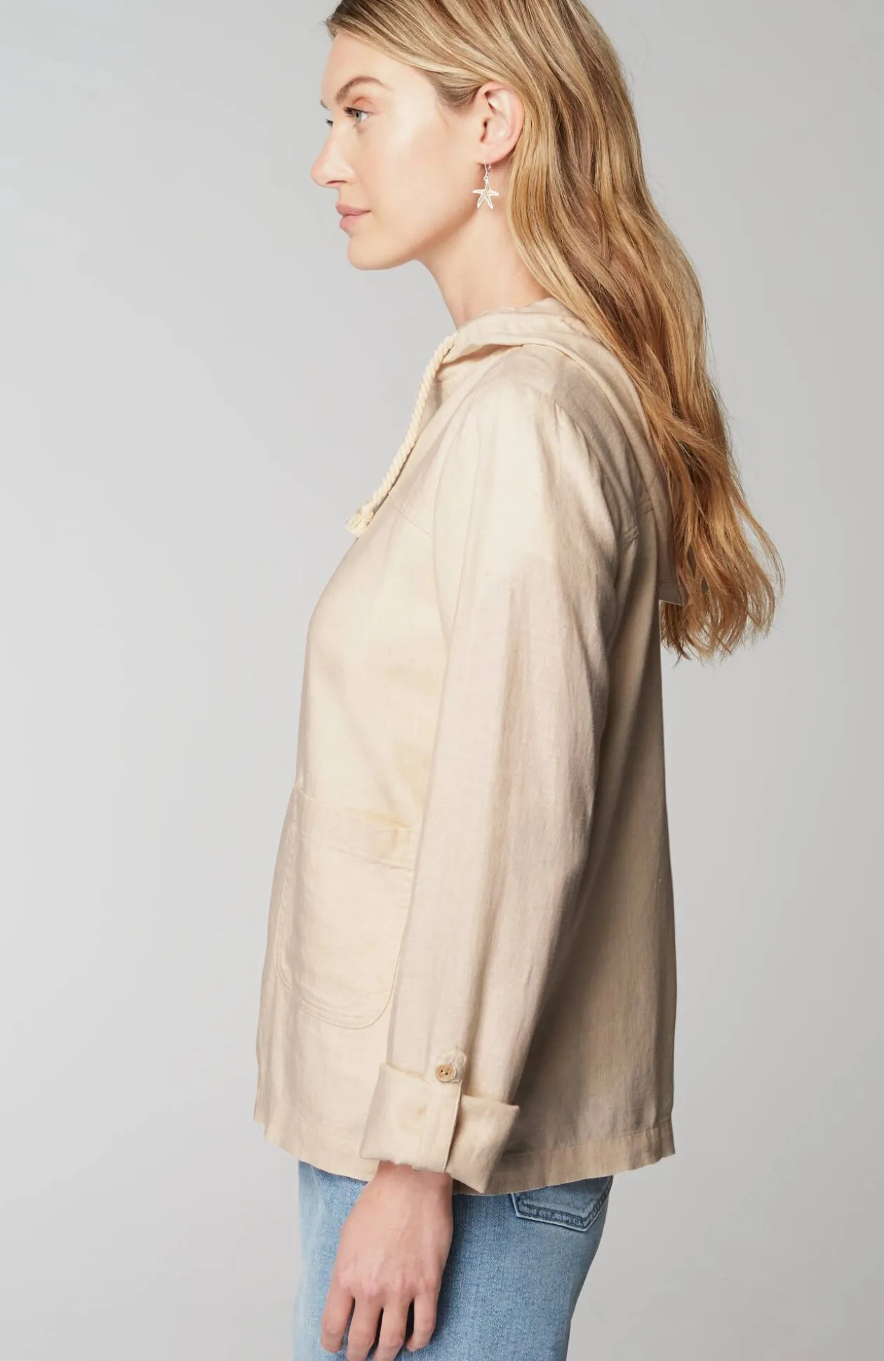 Hooded Tab-Sleeve Jacket